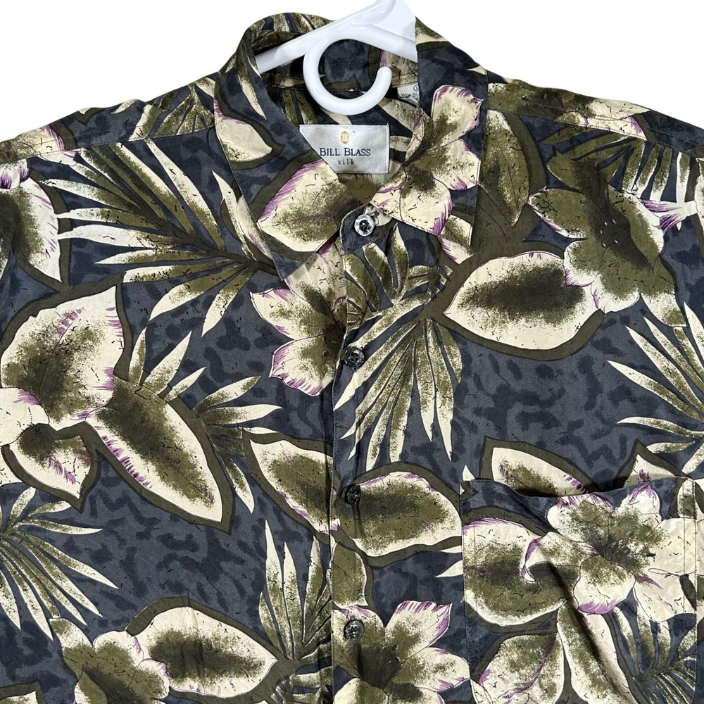 Vintage Bill Blass Mens Silk Tropical Floral Print Short Sleeve Shirt‎ Large